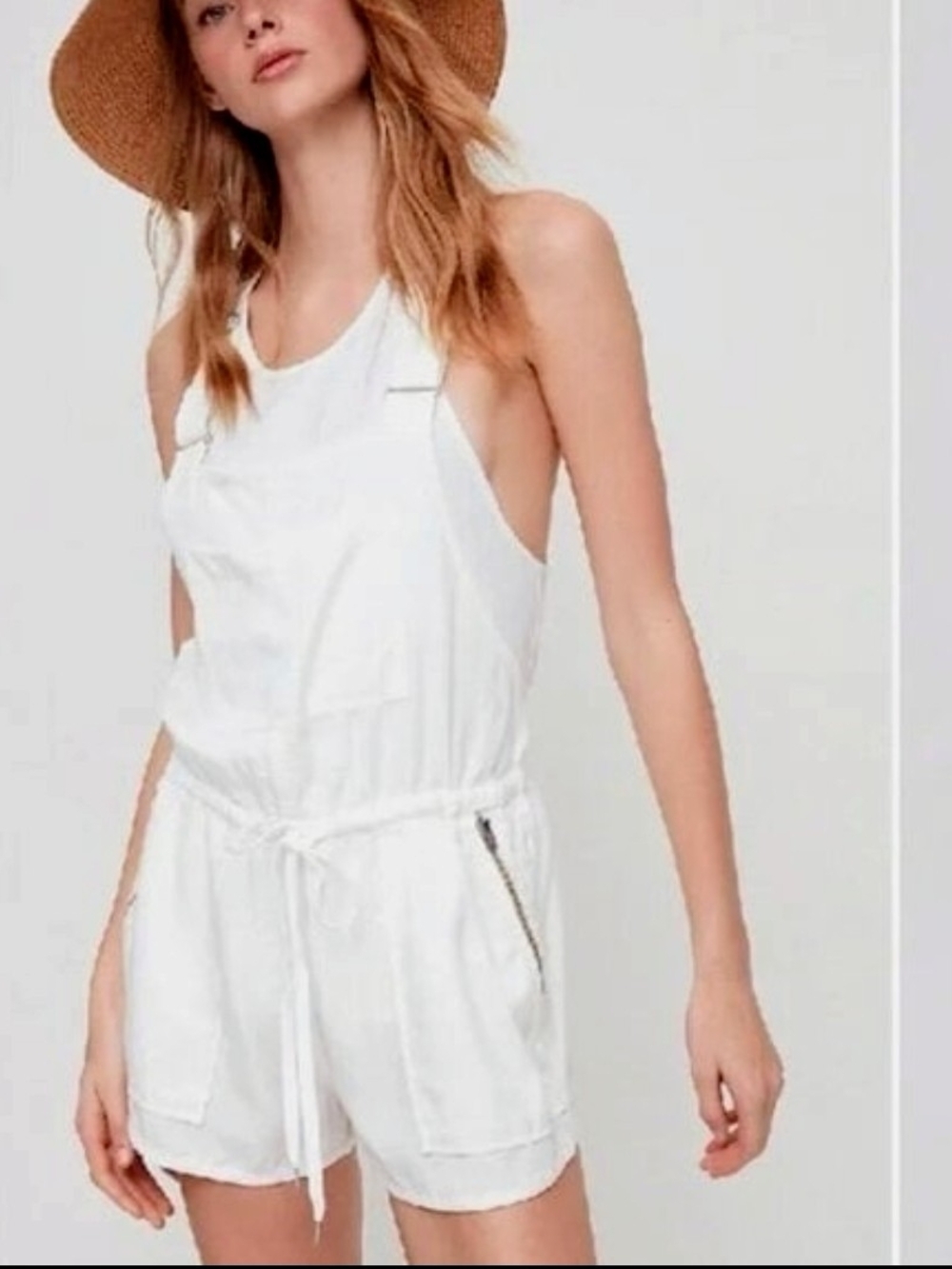Aritzia Wilford Free White Women's Sleeveless Drawstring Romper